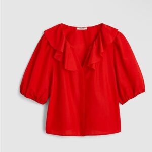 Madewell Ruffled Y-Neck Top in Cotton-Silk Top Size Small